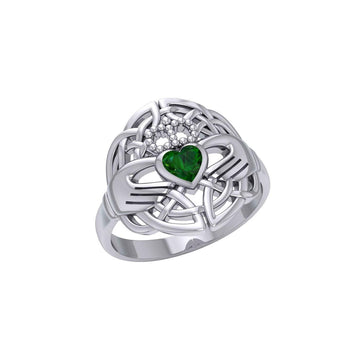Celtic Claddagh Knotwork Sterling Silver Ring with Gemstone TR1876 - Jewelry